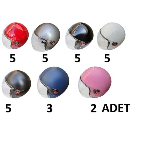 KASK ÇENESİZ Beyaz-Gri-Kırmızı-Mavi-Mat Siyah-Siyah-Pembe